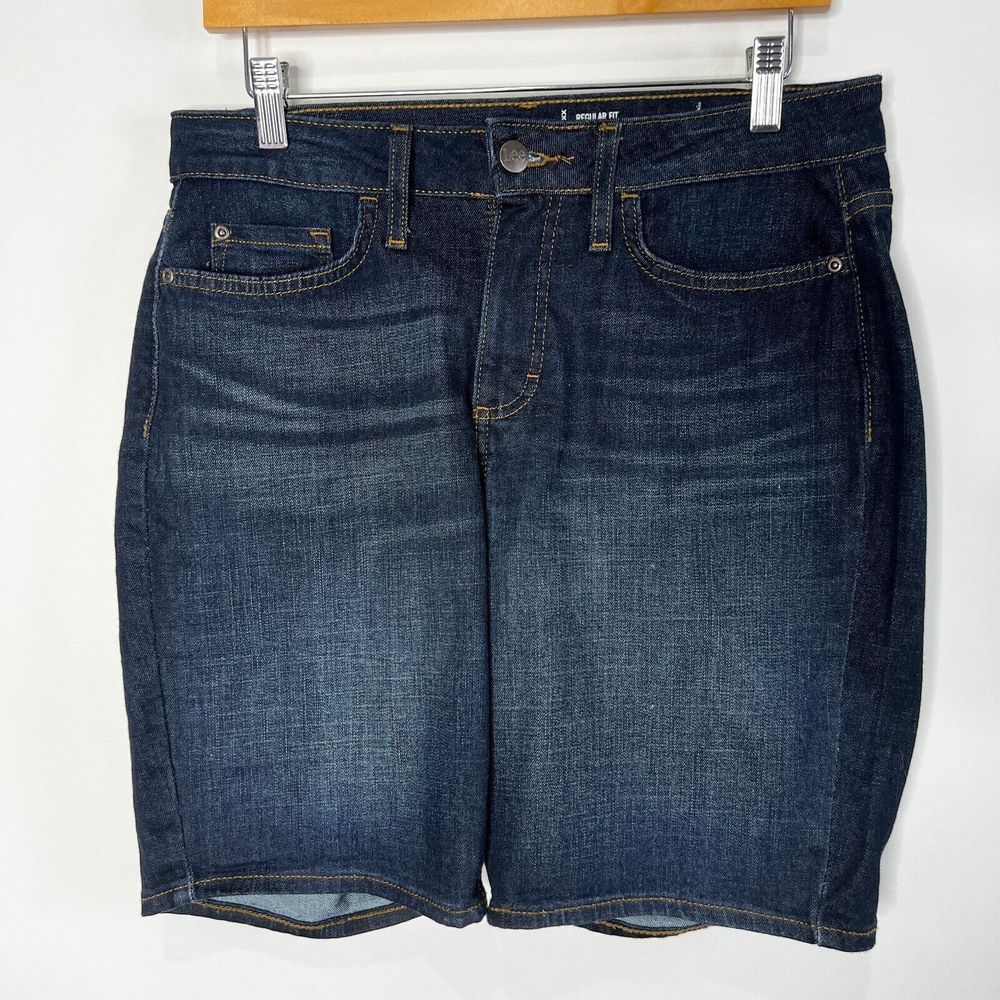 LEE Jean Shorts Dark Wash Regular Fit Bermuda Mid Rise Women's Size 8